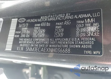 2022 Hyundai Tucson Limited z USA, uszkodzony, nr VIN 5NMJECAEXNH036688